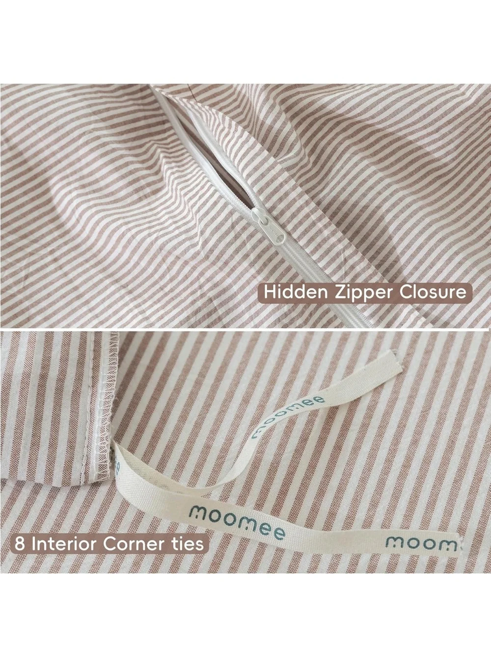 NEW MooMee Striped Duvet Cover Set 100% Washed Cotton Linen Like Oversized Queen
